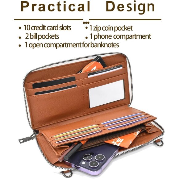 Water Blue Canvas Boho Western Wallet Wristlet with Detachable Straps, Credit Ca - Picture 3 of 6